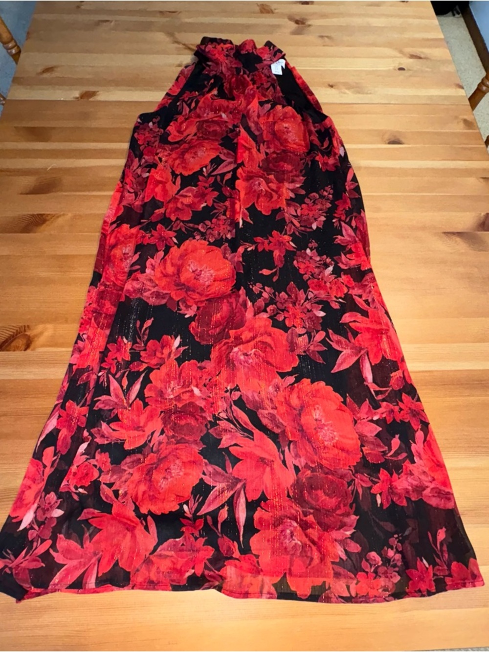 Nicole Miller NY Women's Shift Dress Black And Red Floral Tie Neck Size Medium
